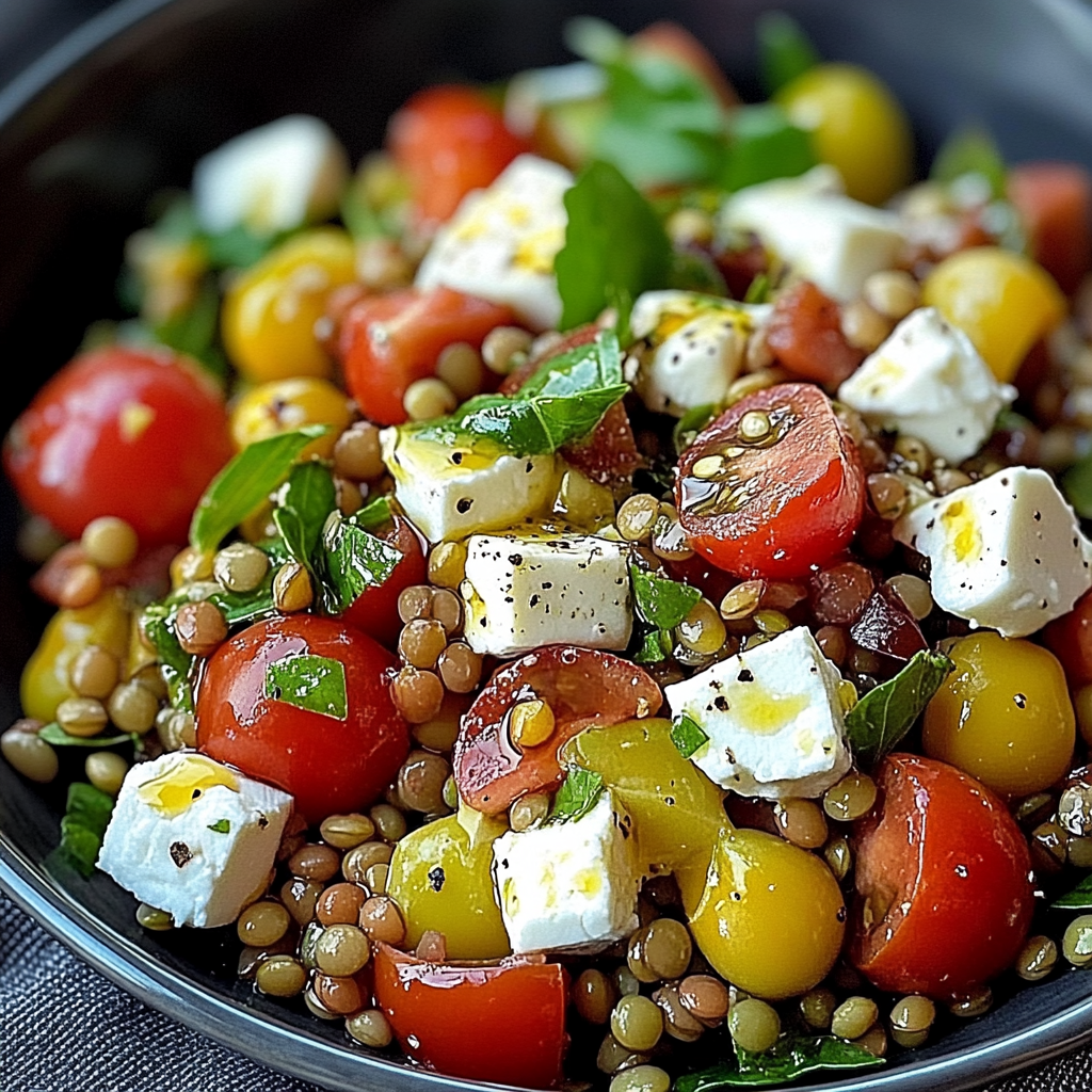 Salade De Lentilles Vertes La Feta Aux Tomates Cerises Et La 